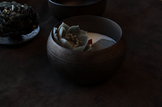 Handmade Black Lotus Scented Ceramic Cup Wax Wabi sabi Candle – Zen - inspired, Wabi sabi, with a Unique Wilting Petal Effect